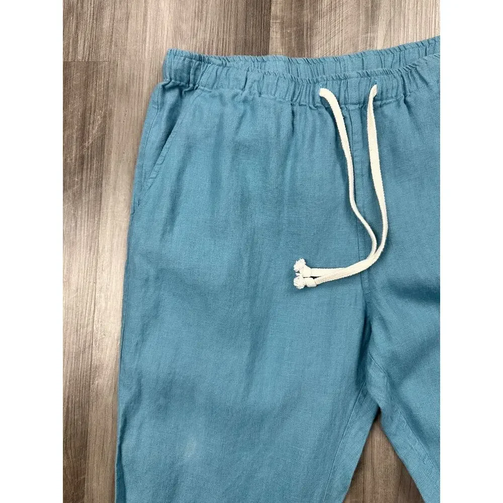 Alex Crane Bo Drawstring Linen Pants Blue — Size Medium
